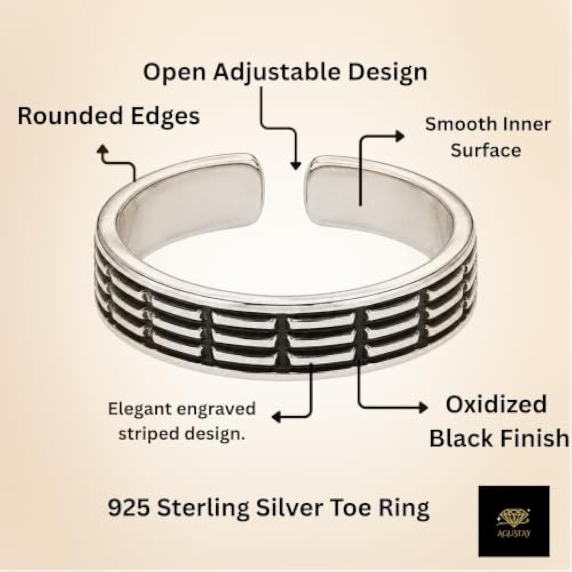 Women's 925 Sterling Silver Oxidized Textured Adjustable Toe Ring Pair