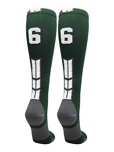 MadSportsStuff Dark Green Player ID Custom Number Over the Calf Socks for Softball Baseball Football Boys and Girls