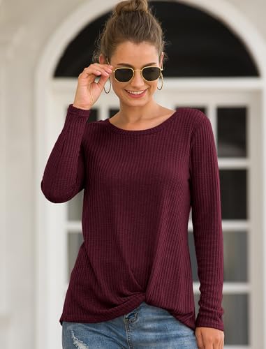 Neineiwu Womens Casual Tops Long Sleeve Cute Twist Knot Waffle Knit Shirts Loose Blouse3