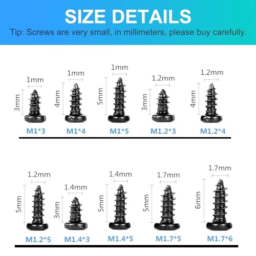 Kit de tornillos autorroscantes para electrónica 1000 pcs miniatura 2