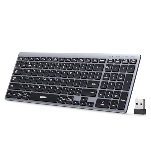UGREEN Slim Silent Wireless Keyboard Bluetooth5.4+2.4G Rechargeable 99-Key Compact Portable Keyboard 7-10 Adjustable Stand for office/home/travel/study 3 Device for Mac iPad Windows Android