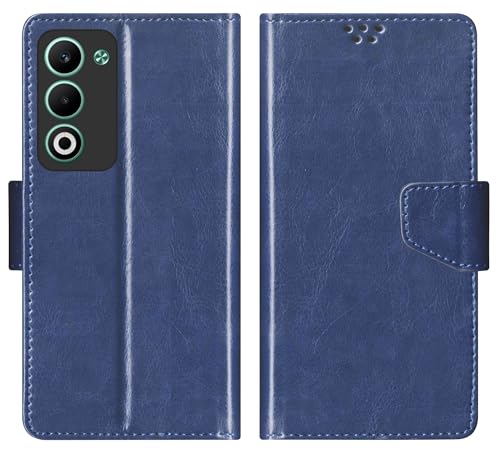 Image of SBMS Flip Cover for Oppo K13x 5G / Oppo A5 5G 6.67 inch Back Cover Case with Magnatic Closure | Inbuilt Stand | Card & Money Pocket (Blue)