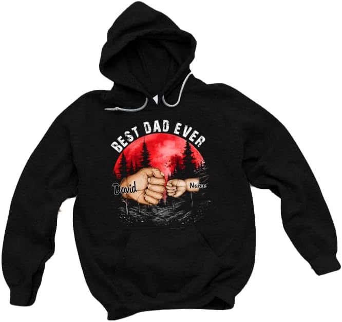 NAZENTI Personalize Best Grandpa Dad Ever Shirt - Custom Fist Bump Papa Father w Kid Name T-Shirt S-4XL Hoodie Sweatshirt - Image 3