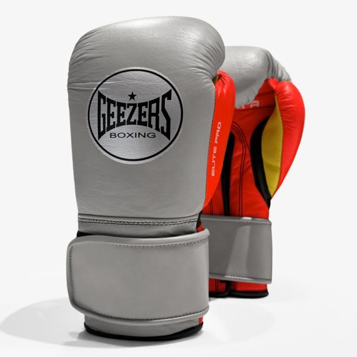 Geezers Boxing Elite Pro 2.0 Hook & Loop Sparring/Training Gloves - Mens, Womens Boxing Hook & Loop gloves - sparring gloves - ideal for heavy duty punch bags (Grey/Total Orange, 12oz)