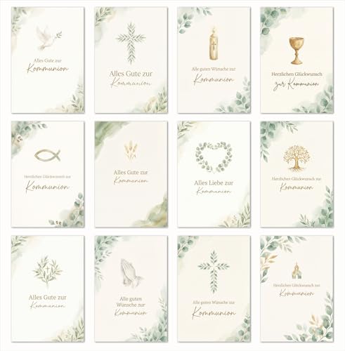 Edition Seidel Set 12 Glückwunschkarten zur Kommunion mit Umschlag. Kommunionskarten Grusskarten Karten Kirche Spruch Sprüche für Kinder Jugendliche (SW026)