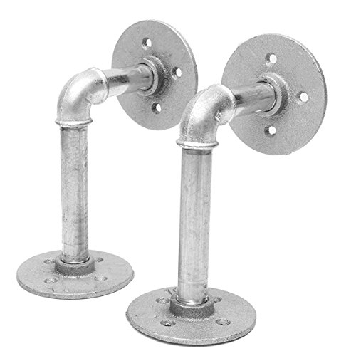 2Pcs Ferro Tubo Mensola Staffe Argento Industriale Acciaio Supporto Home Decor Fai Da Te
