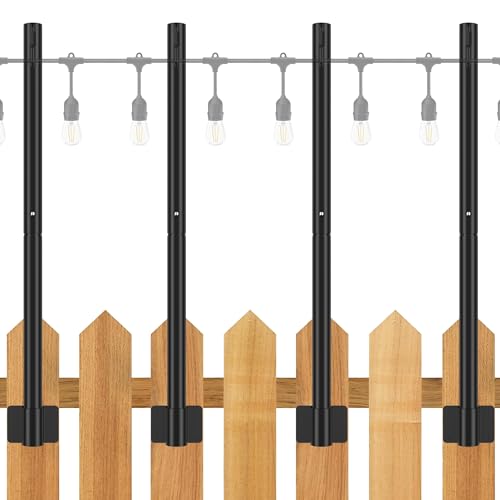 Suchtale 4 Pack 2.8 FT String Light Poles, Suspension Outdoor Fence Post Lights with Clip and Bracket, Outside String Li - Detailed View