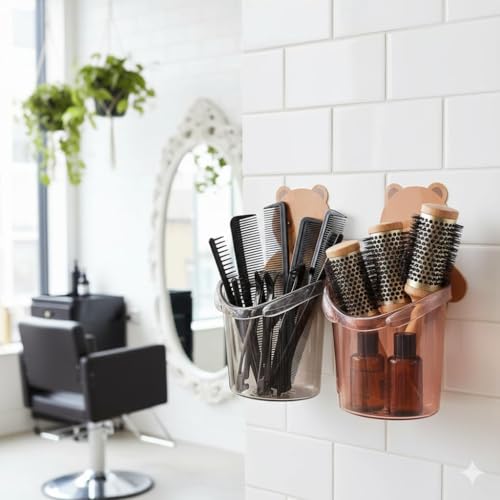 Image of Plastic Wall Mounted Soap Dish Holder with Drainage Slots | Multi-Use Organizer for Toothbrush, Stationery, Cutlery | Self-Adhesive | (White Soap Holder with Grey /Pink Toothbrush Holder)