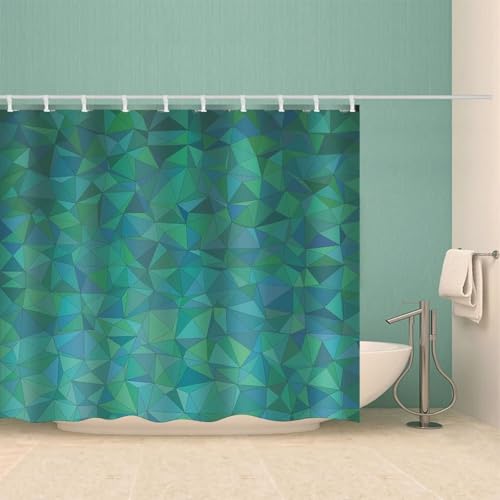 Rideau de douche vert clair géométrique en polyester anti-moisissure lavable - 4
