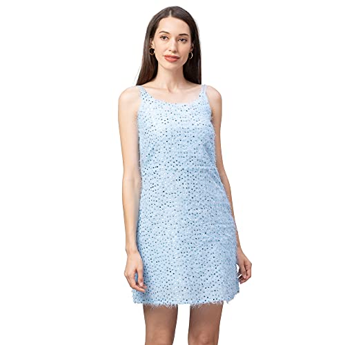 Image of Globus Women Blue Sleeveless Embellished Fit & Flare Knee Length Dress