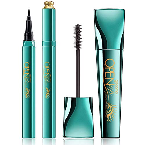 4D Silk Fiber Lash Mascara Black with Liquid Eyeliner Pen, Waterproof Eyeliner Pencil Mascara for Thickening and Lengthening, Great Eyelash Extensions Hypoallergenic Mascara Sensitive Eyes