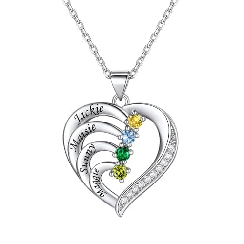 Custom4U Birthstone Name Pendant Necklace for Women, Custom Name Necklace with 1-5 Birthstones CZ, Silver/Gold Plated Personalized Jewelry New Mom Grandma Gifts for Birthday Mother's Day Chr