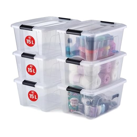 Iris OHYAMA stapelbare Aufbewahrungsboxen mit Klickverschluss, Plastik, transparent Deckel, 15L, 6er Set