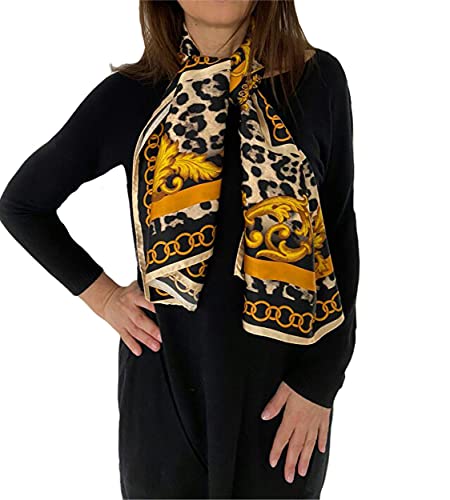 Foulard da donna made in Italy 100% raso di seta - taglia unica 90x140 stile quadrato tutte le stagioni - Elegante scialle donna Pashmina sciarpa invernale ideale per idee regalo (ACANTHUS)