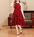 Tweenager Tween Fashion Girls Summer Dark Wine Red Maroon Burgundy Sleeveless Halter Neck Ruffle Midi Flowy A Line Dress Preteen Girl Wedding Party Graduation Birthday Prom Tutu Dresses for Kids