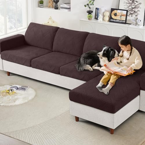 Ruaozz Couch Cushion Covers for Sectional Sofa Stretch Seat Cushion Covers Washable Sofa Slipcovers for L Shaped Soft Furniture Protector Pet Friendly (3 PC Seat or Back Cover, Dark Coffee)