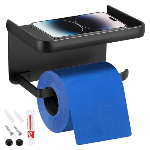 JGFJGF Toilet Paper Roll Holder with Shelf, Screw or Adhesive Toilet Paper Holder Wall Mount, Aircraft-Grade Aluminum Rustproof for Bathroom & Washroom Accessories,Toilet Paper Storage