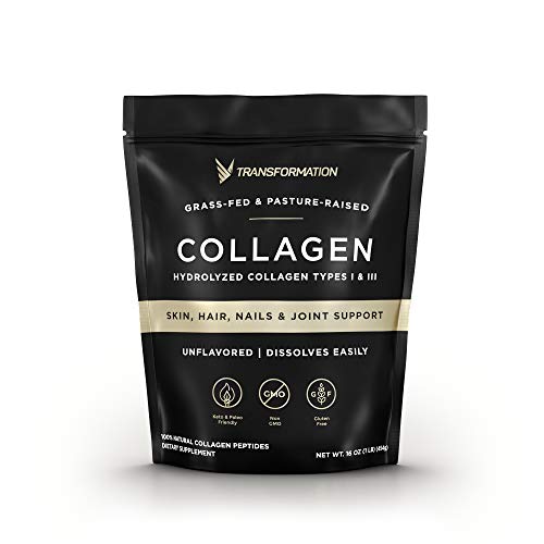 Grass-Fed Hydrolyzed Collagen Peptides Powder | Multi Types 1 & 3 | Pure Bovine | Keto Friendly | Supports Hair, Skin, Nails | 16oz Unflavored Supplement by Transformation Protein