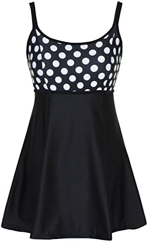 DANIFY Plus Size Swimsuit for Women One Piece Swim Dress Polka Dot Swimwear Cover Up Bathing Suit Retro Skirted Swimdress