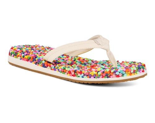 Sanuk Womens Bubblecush | Flip Flops for Women | Yoga Sandals For Women | Womens Beach Sandals | Comfort Footbed Rainbow Confetti 9