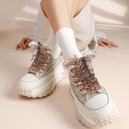 2 Pairs Fashion Leopard Shoelaces Flat Bottom Satin Shoe Laces Casual Shoes Sports Sneaker Ribbon Shoestring for Women