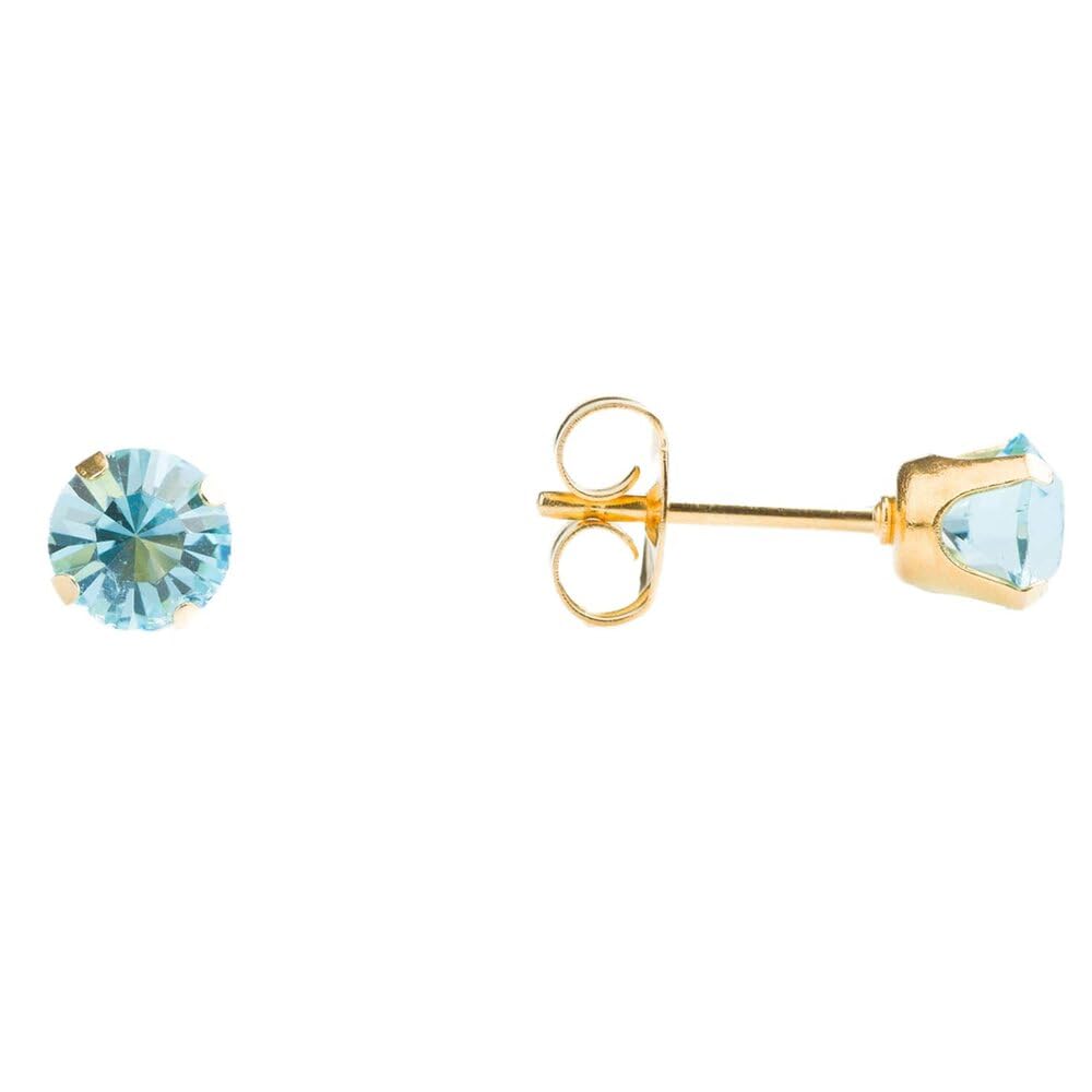 STUDEX Sensitive Aquamarine Stud Earrings 5mm | Hypoallergenic and Nickel Safe for Sensitive Ears | Gold Plated Posts | High Fashion Earrings for Women and Men-PR-783-S
