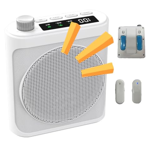Voice Amplifier with 2pcs Wireless Lapel Microphone for Teachers,Long Battery Portable Speaker/USB Player/Bluetooth Speaker 3-in-1 System for Teaching,Guides,Speech,Meeting,Yoga,Coach (White)