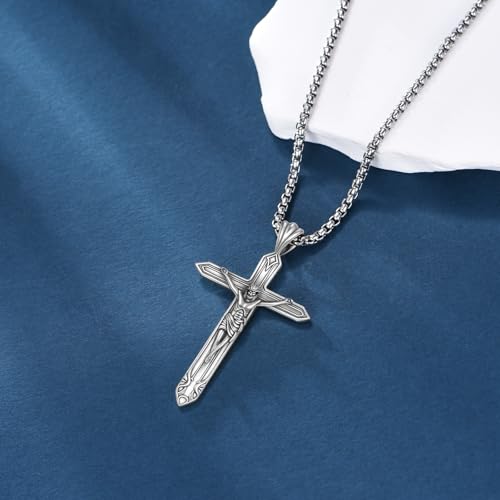 Jesus Cross Necklace for Men 925 Sterling Silver Crucifix Necklace Protection Amulet Medal Pendant Jewelry Gifts2