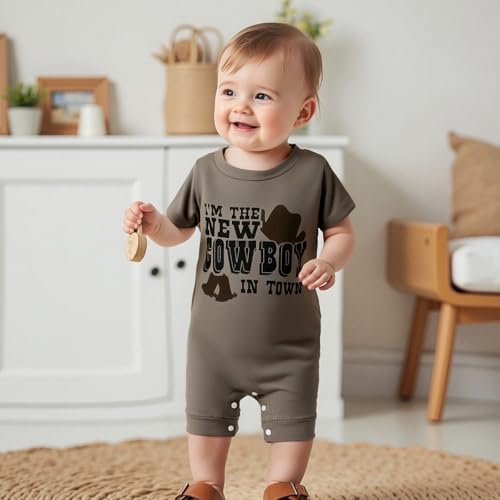 YINGISFITM Western Baby Boy Clothes Cow Boy Short Sleeve Jumpsuit Cute Cowboy Romper Newborn Onesie My First Rodeo Outfit4