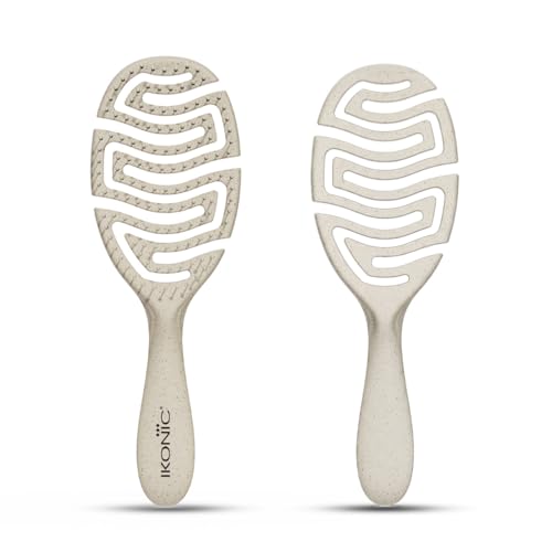 Image of IKONIC Me Spiral Vent Hair Brush IKM-2119 Eco Conscious, Flexible Detangling Brush, Anti Frizz Ion Bristles, Heat Safe Fast Dry Vented Design, Scalp Massage, All Hair Types - Sand Beige
