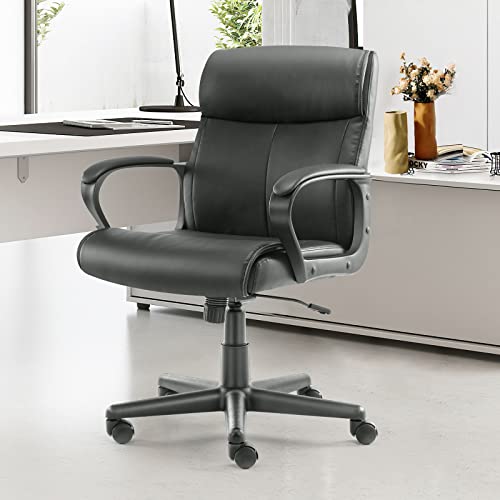 Image of OLIXIS Executive Padded Mid-Back Home Office Desk Chair with Armrest, Adjustable Height Computer Chairs, 360-Degree Swivel, Leather, 250Lbs Capacity