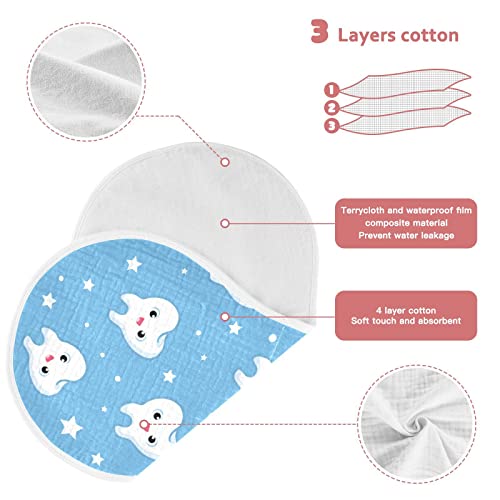 Tooth Pattern Cute Teeth Star On Blue Muslin Burp Cloths for Baby 2 Pack 100% Cotton Baby Washcloths Bibs for Boy Girl3