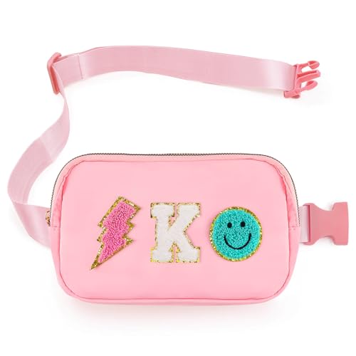Image of PainZieteg Fanny Pack for Girls Chenille Letter Belt Bag Crossbody for Kids | Preppy Nylon, Waterproof, Gold-Plated Zipper, Adjustable Strap, Birthday Christmas Easter Gifts for 4-13 Year Old Teen Girls