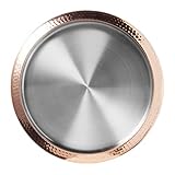 OGGI Round Stainless Steel Tray with Copper Rim 14" - Ideal for Coffee Table, Decorative, Tea and Bar Serving