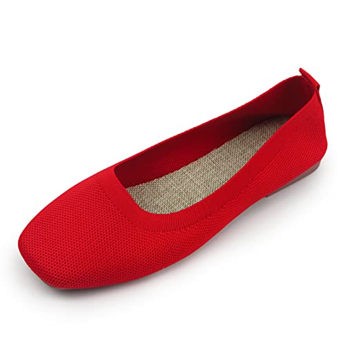 Image of RVROVIC Women's Knit Square Toe Ballet Flats, Slip‑On Casual Flat Shoes