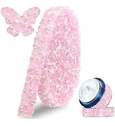 FULZTEY 3 Yards Perals Rhinestone Ribbon Roll,Bling Clear Pink Crystal Trim with White Pearls for...