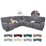 ROFASVCO 100% Waterproof Sectional Recliner Couch Covers for Reclining Couch L Shaped Corner Sectional Sofa Cover Jacquard Stretch L Shape Recliner Slipcovers (5 Seater 1 Console Cover, Gray)