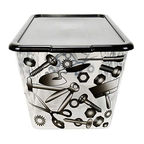 Image of SIMPLYKLEEN Clear Storage Organizer Bins with Lids - 4PC 14.5G /58-Quart Heavy-Duty Container Boxes Stackable and Nestable Printed Storage Bins Plastic Large Storage Totes for Home, Office Organization