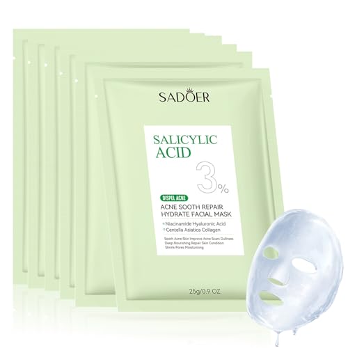 Maschera Viso in Tessuto Esfoliante da 6 pezzi, Maschera Idratante Viso, Contiene acido salicilico e niacinamide, Indicata per Pelle Spenta ed Opaca, per una Pelle Sana e Luminosa, 25g