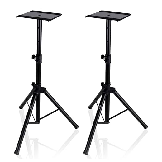 Pyle Dual Studio Monitor 2 Speaker Stand Mount Kit - Heavy Duty Tripod Pair and Adjustable Height from 34.0” to 53.0” w/ Metal Platform Base - Easy Mobility Safety PIN for Structural Stability PSTND32