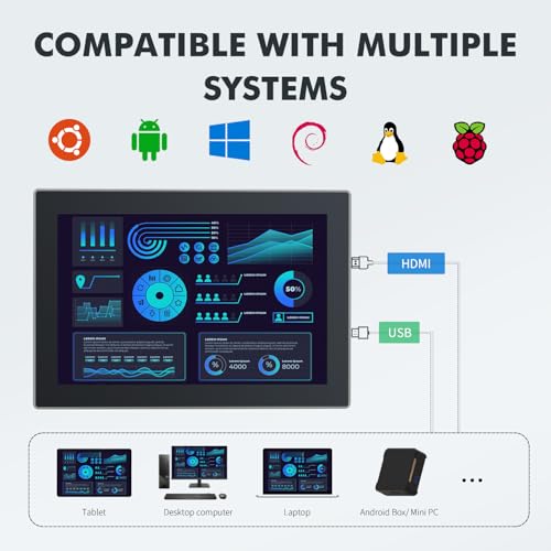 Image of 10.1 inch Touchscreen Monitor,Ratio 16:10 IPS PCAP Industrial Touch Screen Monitor with HD-MI VGA USB Port,Build-in Speakers & VESA,Touch Screen for PC,POS,Laptop,Home,RPI