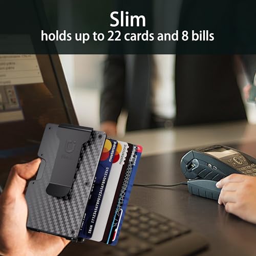 FINDU Money Clip Mens Wallet, Slim Wallet for Men, Hinged Metal Wallet Minimalist Wallet Card Holder RFID Wallet for Men Blocking Business ID Credit Anniversary Christmas Gifts for Men(Carbon Fiber)4