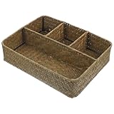 LIGIGWASH Cesta de Almacenamiento Tejida a Mano de Junco Natural Organizador de Bolsitas de Té y Accesorios para Barra de Café Organizador Multifuncional para Oficina y Cocina Tamaño