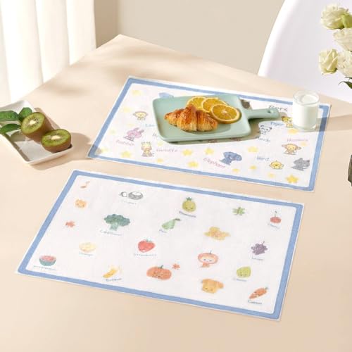Image of AutoStory Disposable Placemats for Baby 10 Pcs Pack Stick-On Baby Placemat Fruits Design Printed Colorful Anti-Skidding Kids Table Mat for Restaurants Dining Table Travel Essentials for Toddlers