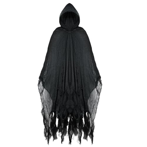 Thaoduro Halloween Cloak with Hood Medieval Black Cloak Men Party Props
