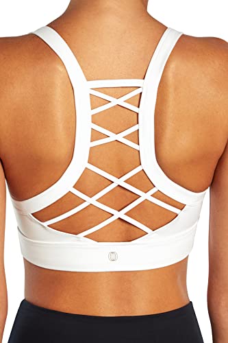 Balance Collection Womens Standard S Lynn Racerback Medium Impact Sports Bra, White, Large #TOP3