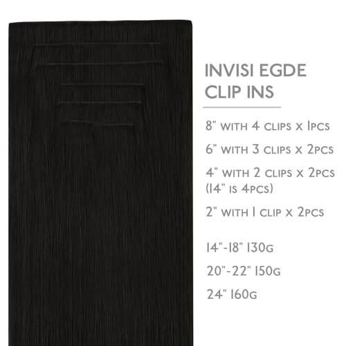 Image of WENNALIFE Invisi Edge Clip in Hair Extensions Real Human Hair, 18 Inch 130g 7pcs Natural Black Seamless Clip in Extensions Remy Hair Clip Ins Invisible Skin Weft Straight Extensiones De Cabello Hmano