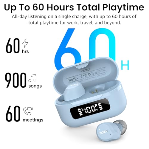 Image of TOZO NC9 Hybrid Active Noise Cancelling Wireless Earbuds, 6 Mics ENC Clear Call, IPX8 Waterproof, in Ear Bluetooth 5.3 Headphones Stereo Bass Ear Buds 60H Playtime with LED Display 32 EQs via APP