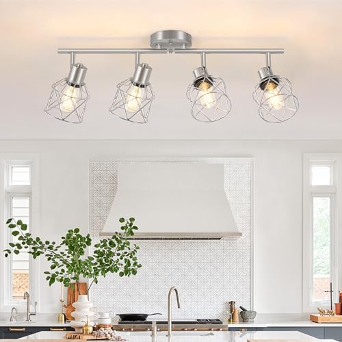 Baocuz 4-Light Kitchen Lighting Fixtures, Adjustable Multi-Directional Brushed Nickel Track Ceiling...