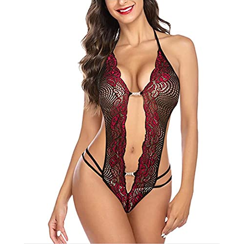 Spitze Frauen Spitze Diamante Moda Unterwäsche Jumpanzug-Unterwäsche Reizvolle gestickte, rojo, XXL